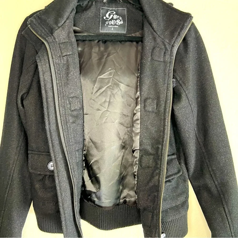 G by Guess wool bomber jacket 🔥🖤 Y2K 🖤 hooded 🖤